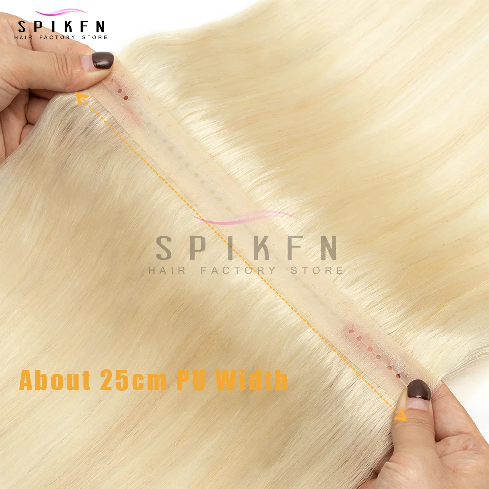 SPIKFN 금발 헤어 인비저블 트윈 탭스 웨프트 헤어 내추럴 스트레이트 풀 스루 더블 인젝트 XO 홀 웨프트 인모 헤어 익스텐션