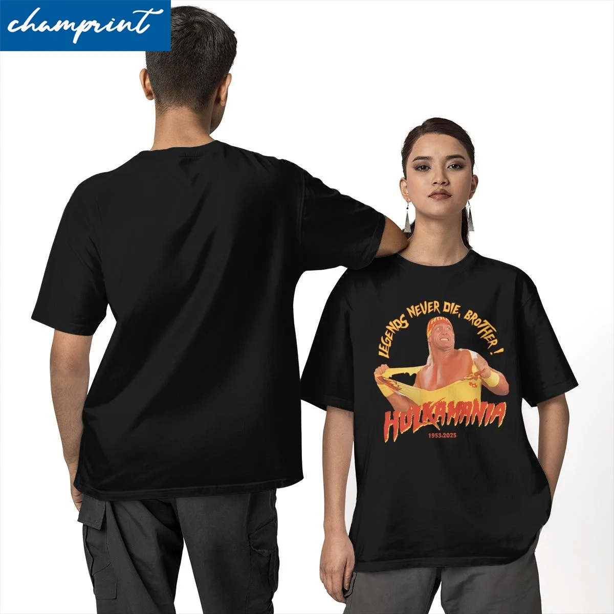 

Printed Hulkamania In Memory Hulk Hogan 1953-2025 T-Shirt For Men Women 100%Cotton Short Sleeve Round Neck Summer Top Tee