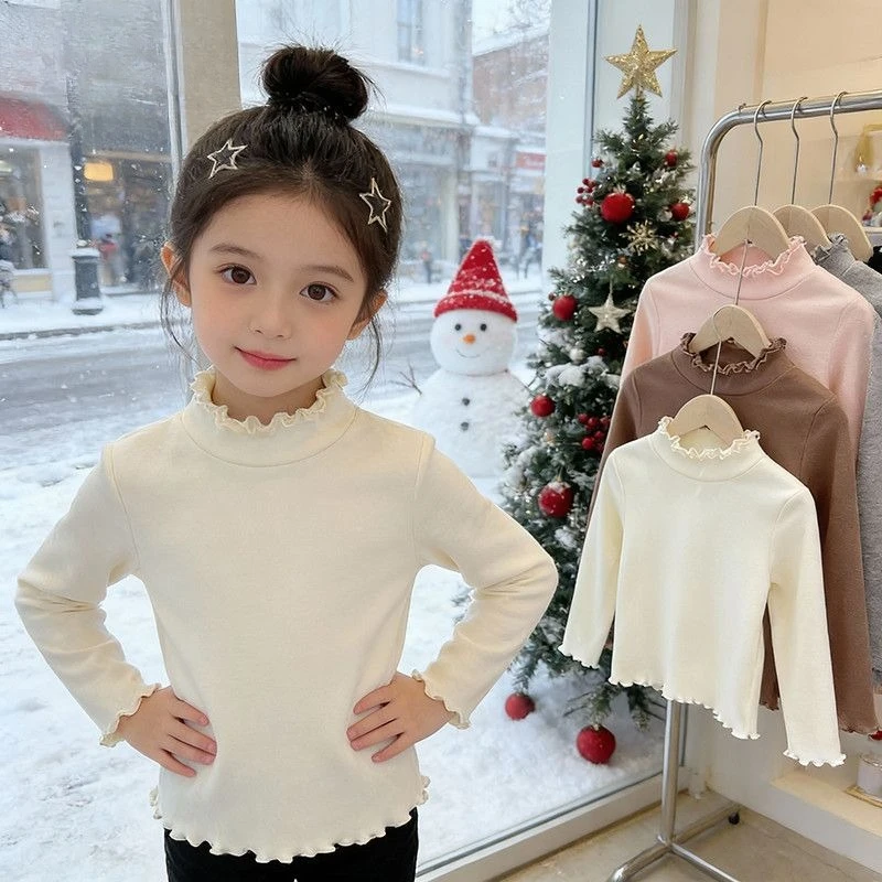 Girl Ruffle Trim Long Sleeve T Shirt Spring Autumn 2026 New Casual Basic Tops Children Clothing Fashion Kids Tees
