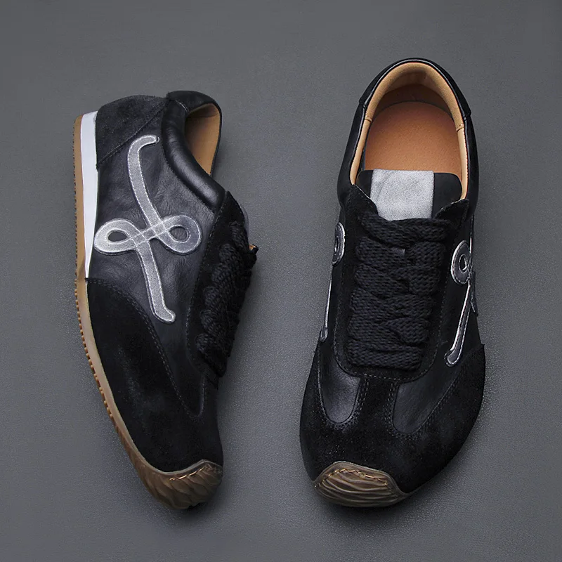 

2025 spring new men's shoes cowhide retro casual sports board shoes comfortable soft sole small white shoes men