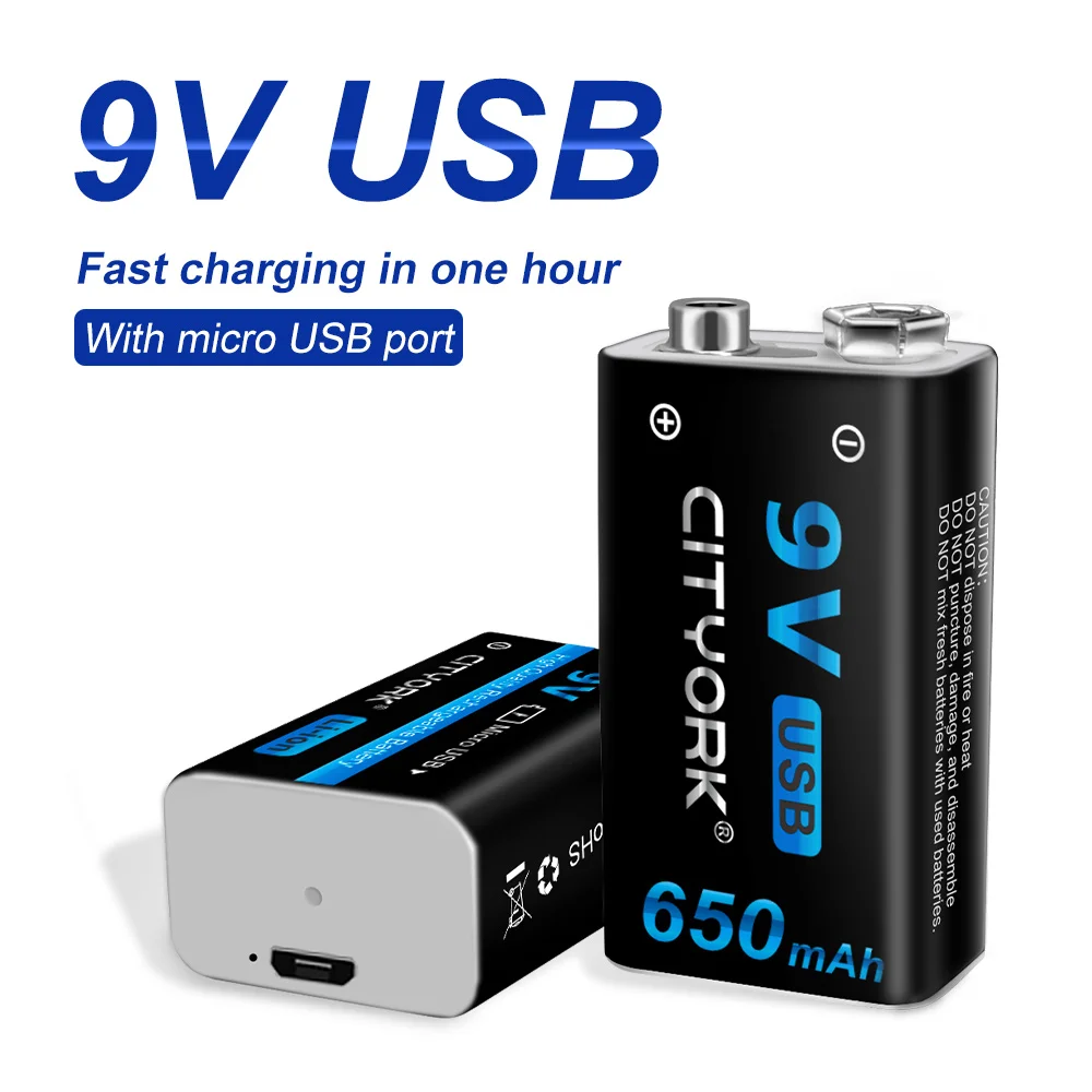 بطارية ليثيوم أيون قابلة لإعادة الشحن ، 9 فولت ، منفذ USB الصغير ، 6F22 ، بطاريات ليثيوم للمقياس المتعدد ، كاشف المعادن ، الغيتار ، ميكروفون لاسلكي