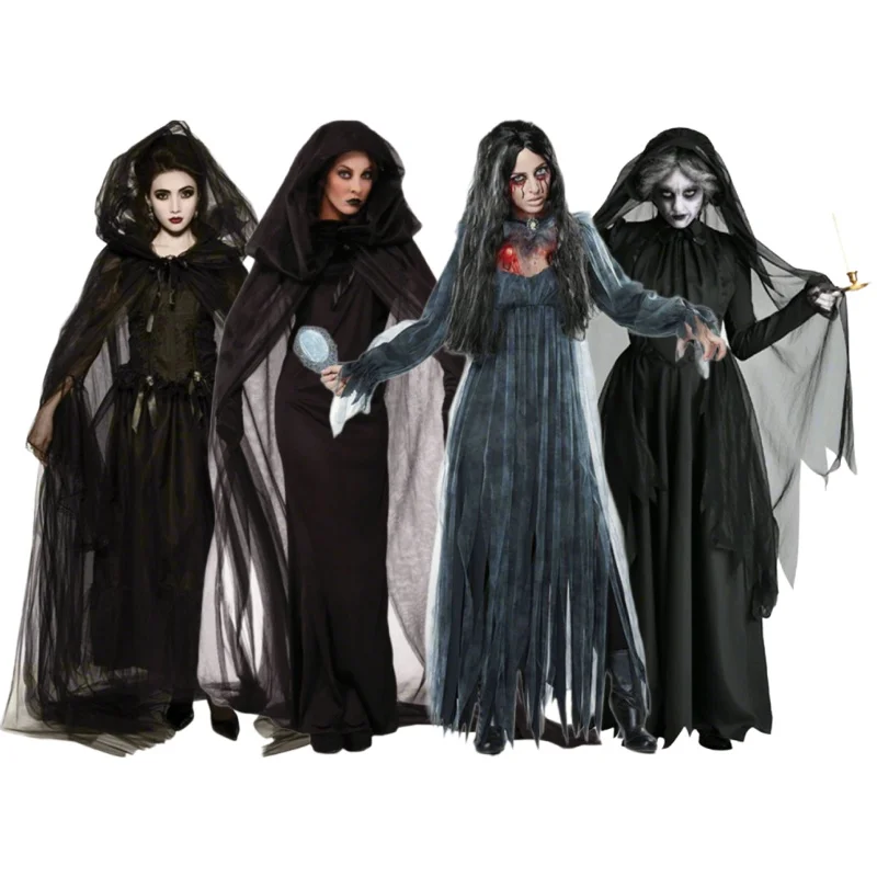 Horror Ghost Bride Cosplay Kostuum Demon Zombie Vampier Jurk Halloween Carnaval Enge Heks Ghost Cape Cape Dag Van Dode Jurk