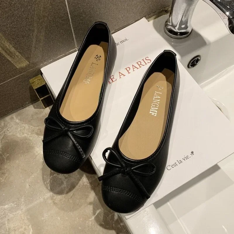 

2025 Spring and Autumn New Fashion Bow Shallow Mouth Round Head Ballet Flat Casual Women's Shoes