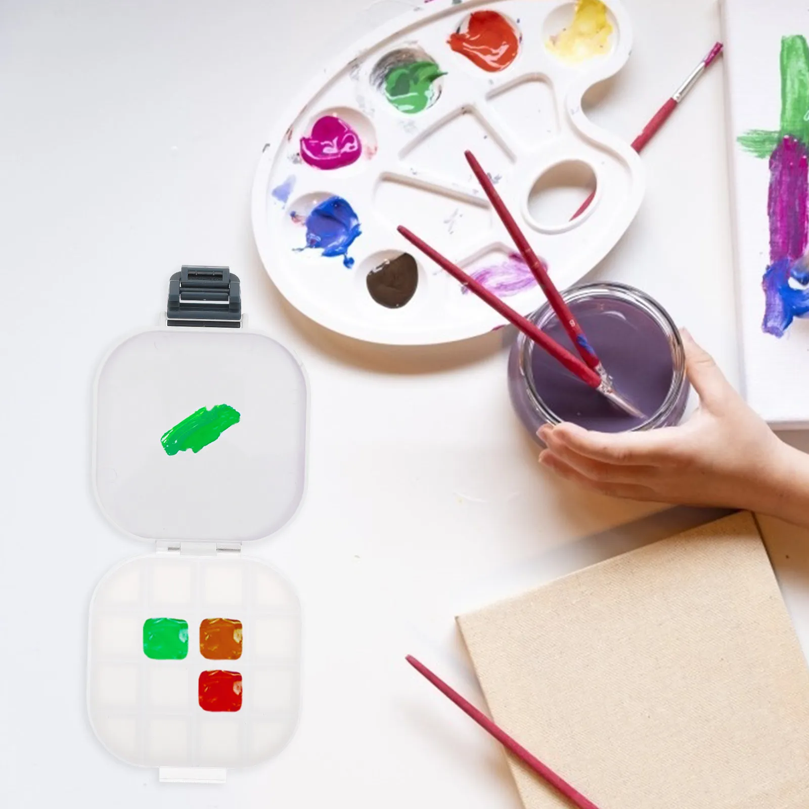 1Set Multi-Functional Paint Brush Washer and Color Mixing Tray for Artists Students Portable Lightweight Space-Saving