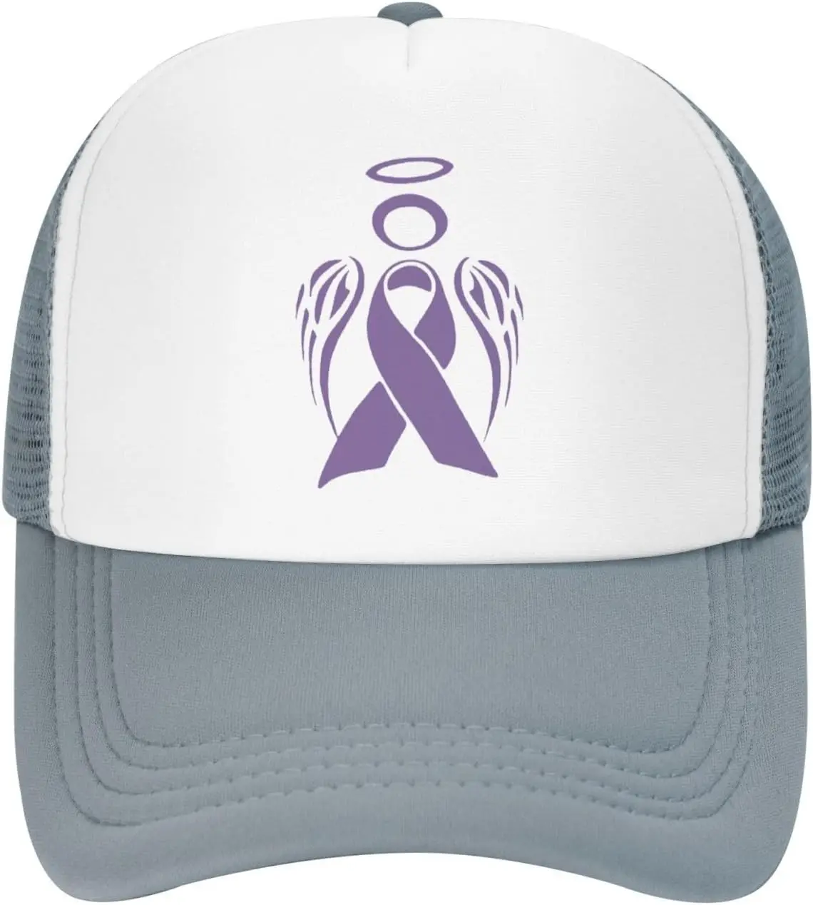 Purple-Ribbon-Angel-Print-Unisex-Trucker-Hat-Breathable-Mesh-Baseball-Cap-for-Awareness-Support