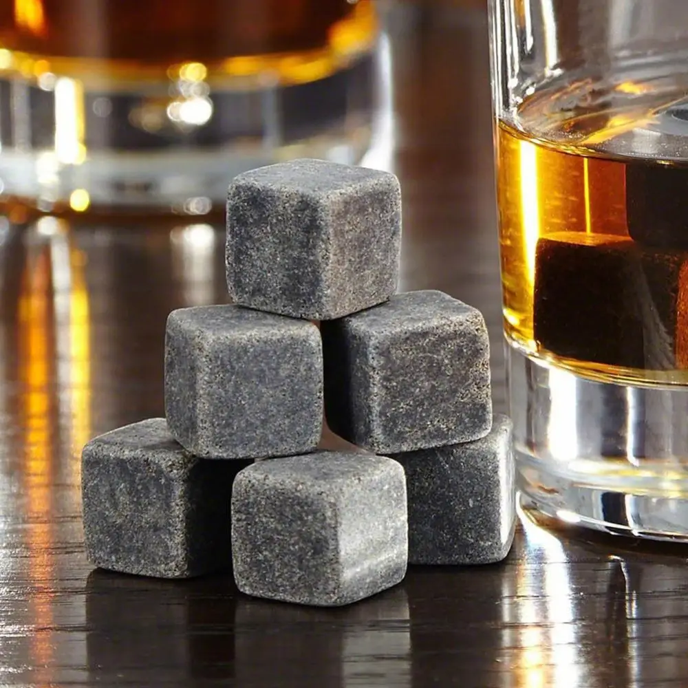 6/9Pcs Granite Ice Cube Stone Reusable Cooling Ice Cubes Whiskey Stones Granite Whiskey Rocks Bar Party Wine Chilling Stones