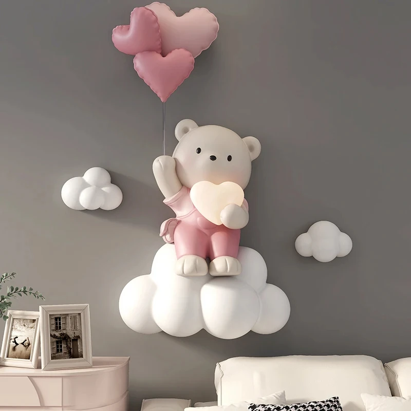 Nordic Style Home Decor Balloon Bear Statue Wall Hanging 3D Relief Wall Hanging Decor Children\'s Room Bedside Hanging Decoration