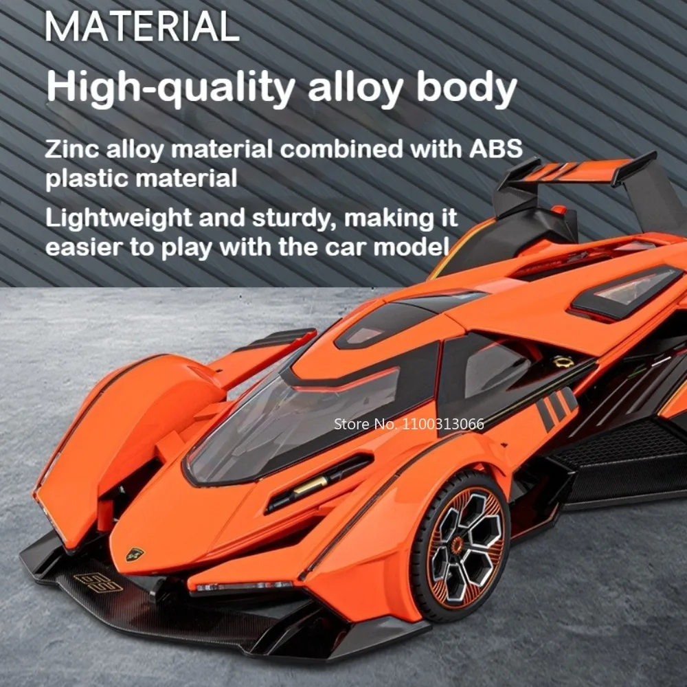 1:18 스케일 람보르기니 V12 XE SV 프로젝트 8 합금 모형 자동차 장난감 휠 풀백 미니어처 차량 도어 개폐 가능 스포츠카 홈 데코