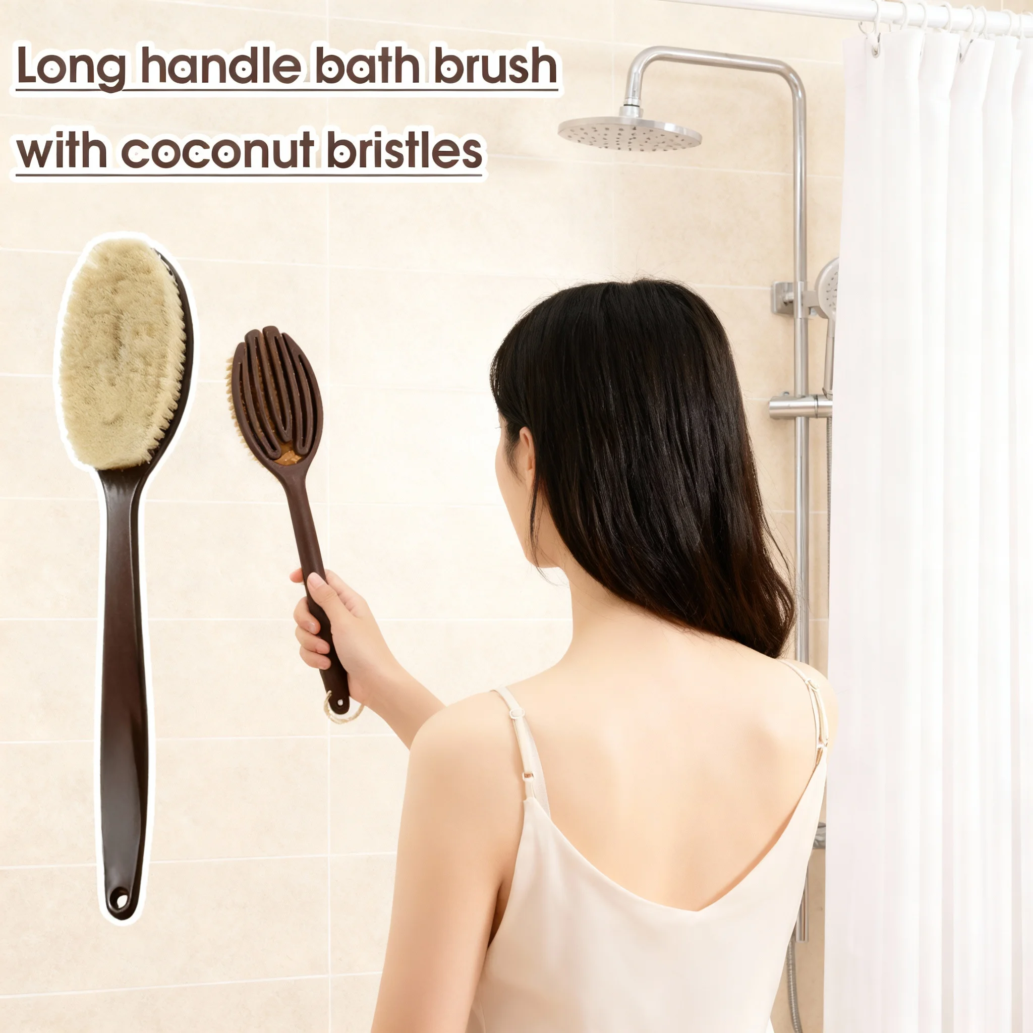 الحمام الجسم فرش مقبض طويل حمام شعيرات طبيعية فرش التقشير مدلك مع مقبض خشبي الجافة بالفرشاة دش أداة #1