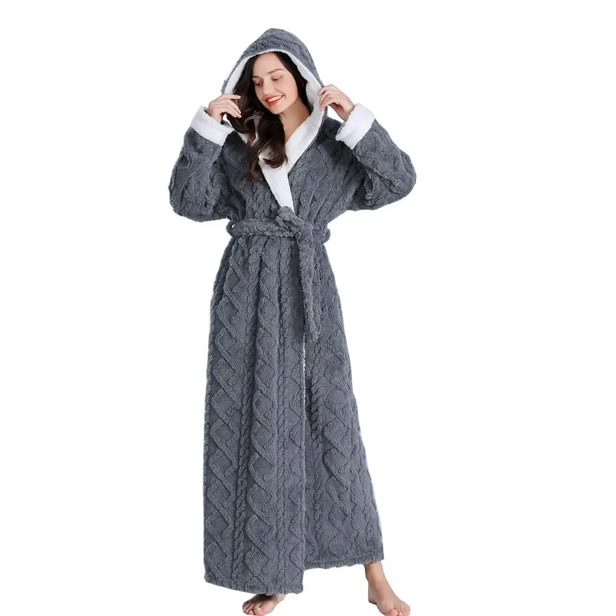 

Женские длинные халаты Skilydia с капюшоном, флисовые халаты с отделкой из шерпы, длинные плюшевые мягкие теплые зимние халаты для женщин