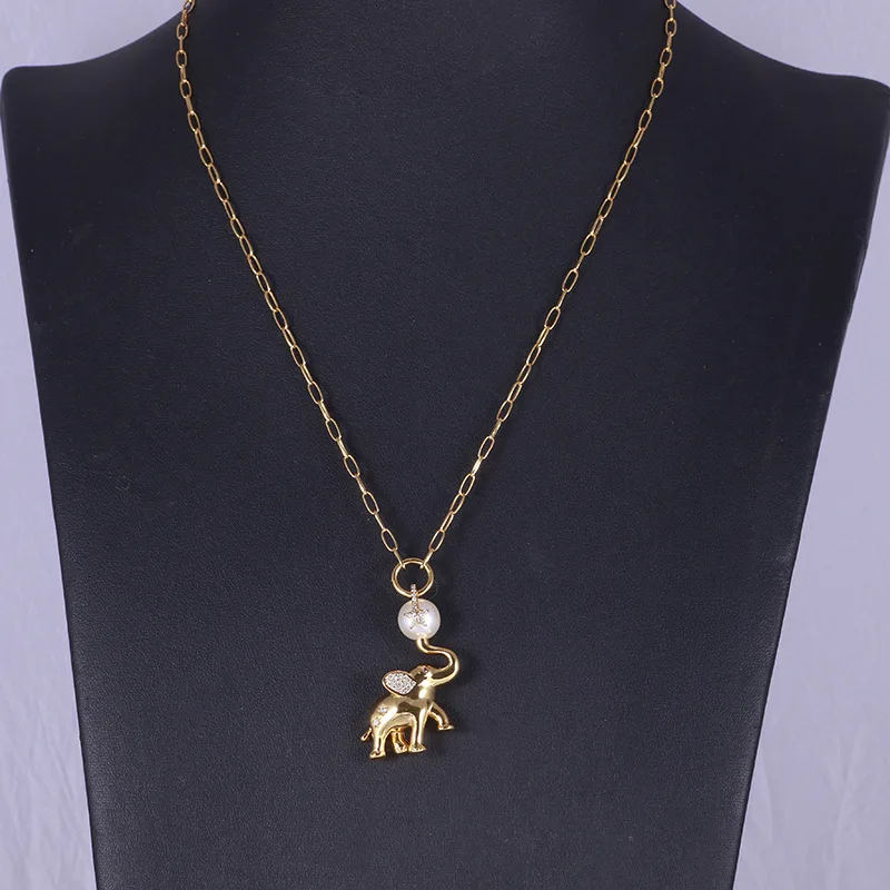 KS European and American New Retro Classic Exquisite Creative Fun Cute Baby Elephant Pearl Embellished Fashion Necklace