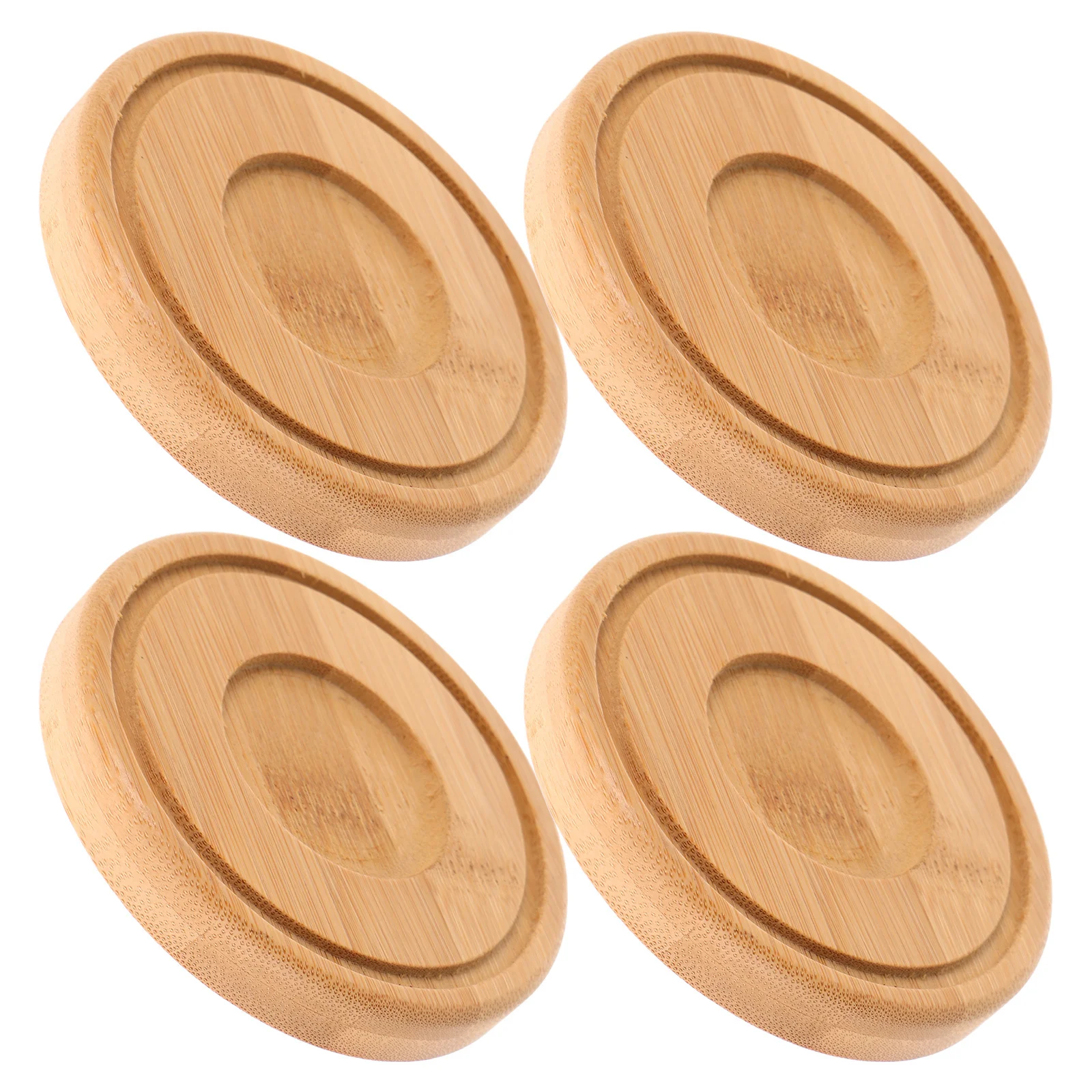 

4pcs Bamboo Holder Plate Round Tray For Candles Farmhouse Pillar Stand Rustic Table Centerpiece Serving Platter Tealight