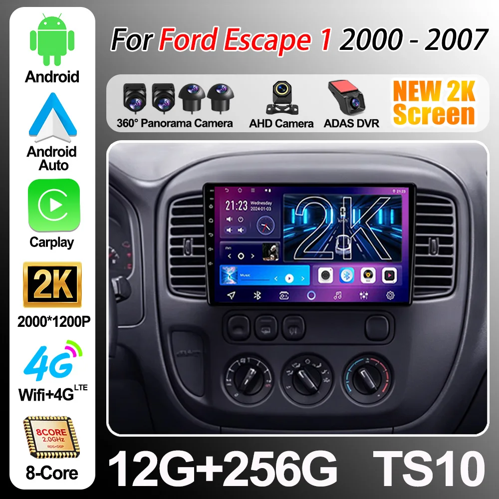Android 16 Carplay Auto For Ford Escape 1 2000 - 2007 Car Radio Multimedia Video Player Screen 5g Wifi Gps Navigation Head Unit