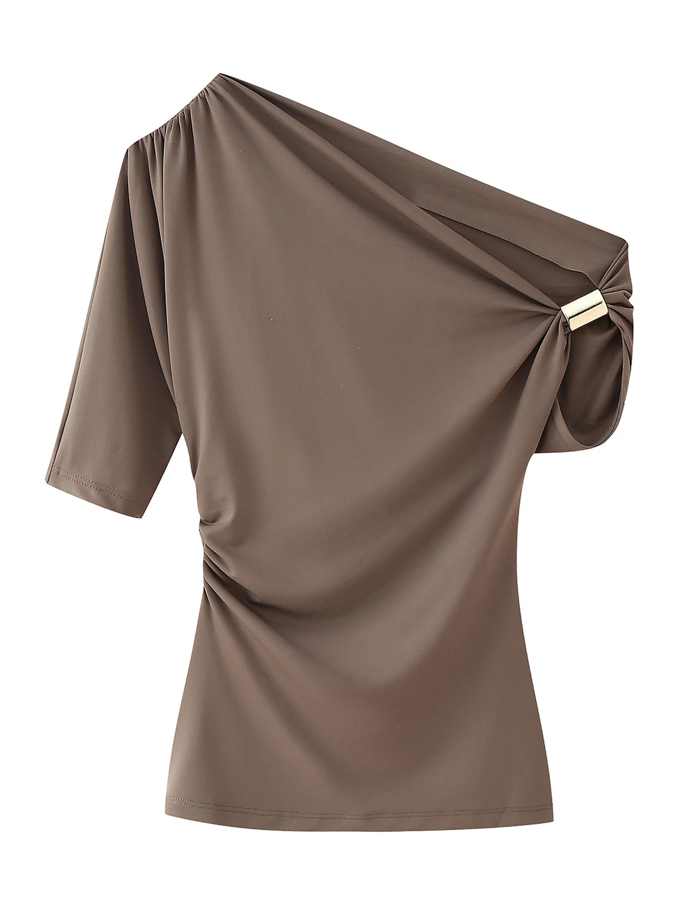 

UNIKTEE Women's Summer T-Shirt Casual Plain One-Shoulder Short Sleeve Folded Design Daily Basic Top