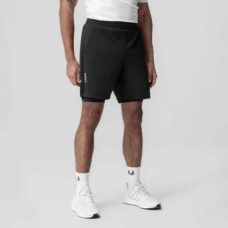 Men's 2in1 Double-deck Basketball Shorts Quick Dry Gym Sports Running Jogger Workout Shorts Pockets Breathable Training Fitness
