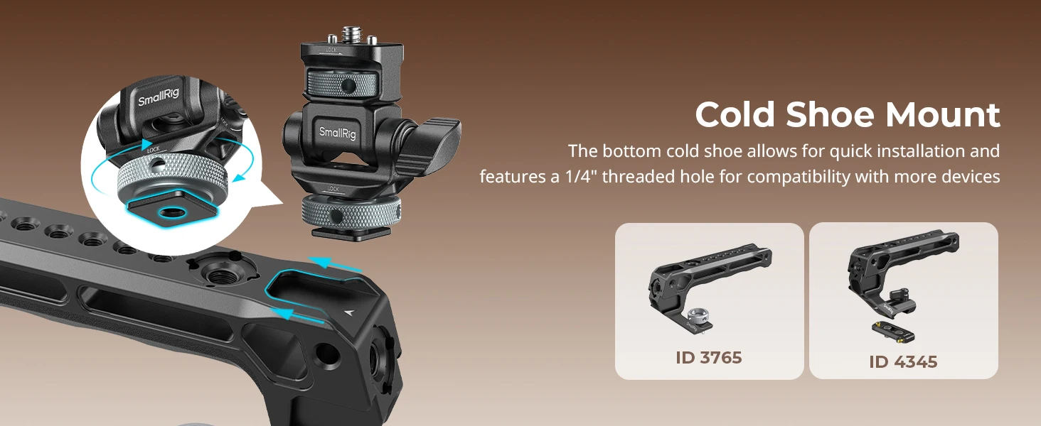 SmallRig Monitorhalterung für horizontale und vertikale Aufnahmen mit Cold-Shoe-Halterung, schwenk- und neigbar, für DSLR-Käfiggriff 6313 – Detail 8