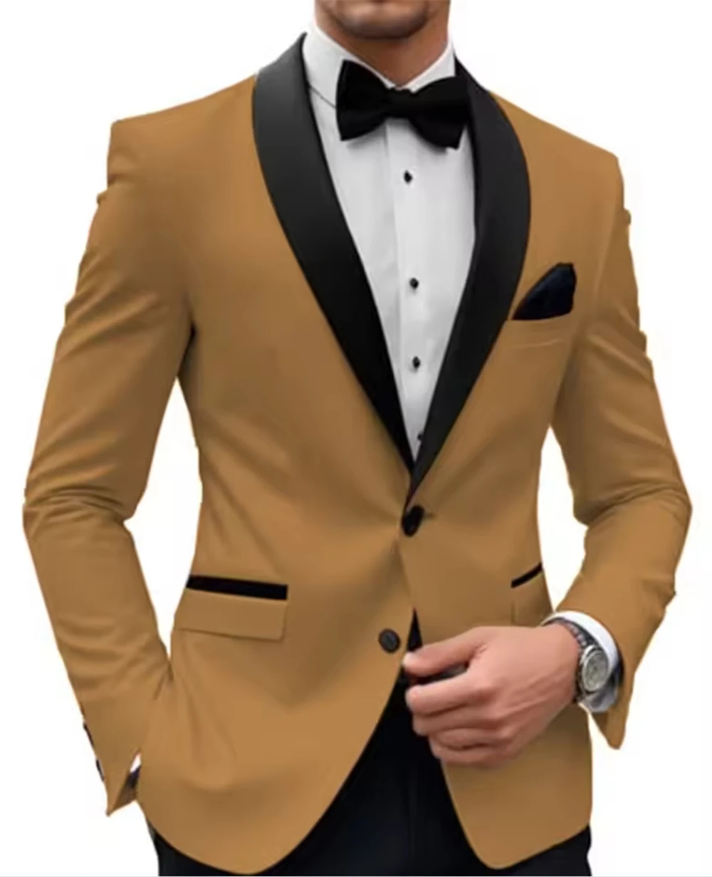 

Men's Suit with Black Lapel 2 Pcs/Set for Special Occasions Wedding Banquet Birthday Business Slim Man Suits (Blazer+Pants)