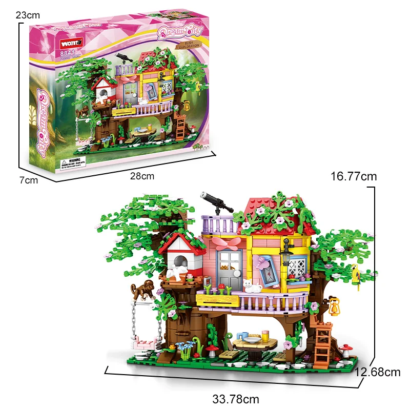 Kinderen Creatieve Boomhut Model Mini Micro Diy Baksteen Bouwsteen Set Kinderen Bouw Voorschoolse Leerling Speelgoed Spelen