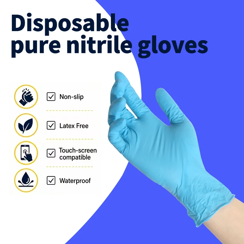 50/100pcs 100% pure nitrile gloves, food-grade material, suitable for food processing, cleaning, and beauty/hair care