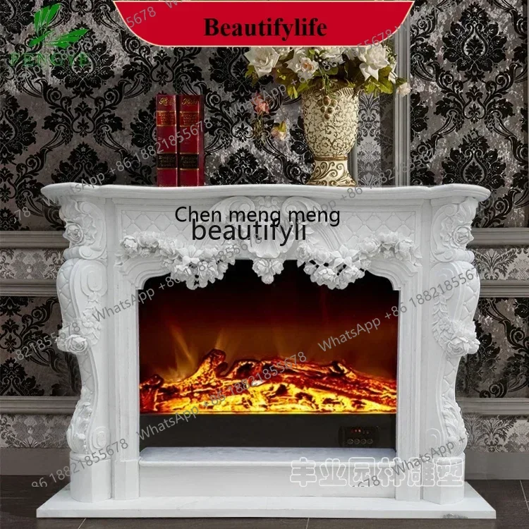 D178 Marble fireplace European carved rose stone stone fireplace indoor living room