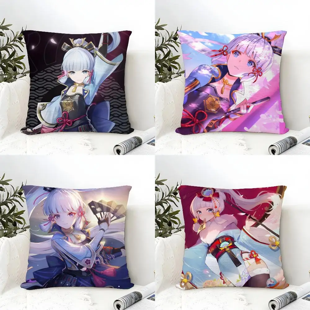 Genshin Impact Kamisato Ayaka Cushion Cover Eco Linen Pillow Case Double-Sided Print Breathable Durable Zipper Home Decor Gift