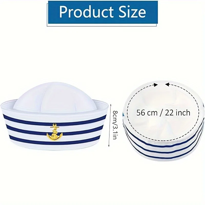 2/4/6 pezzi, cappello da marinaio, cappello da capitano, cappello da marinaio, accessori per costumi da marinaio a strisce blu, giochi di ruolo, decorazioni per feste in spiaggia