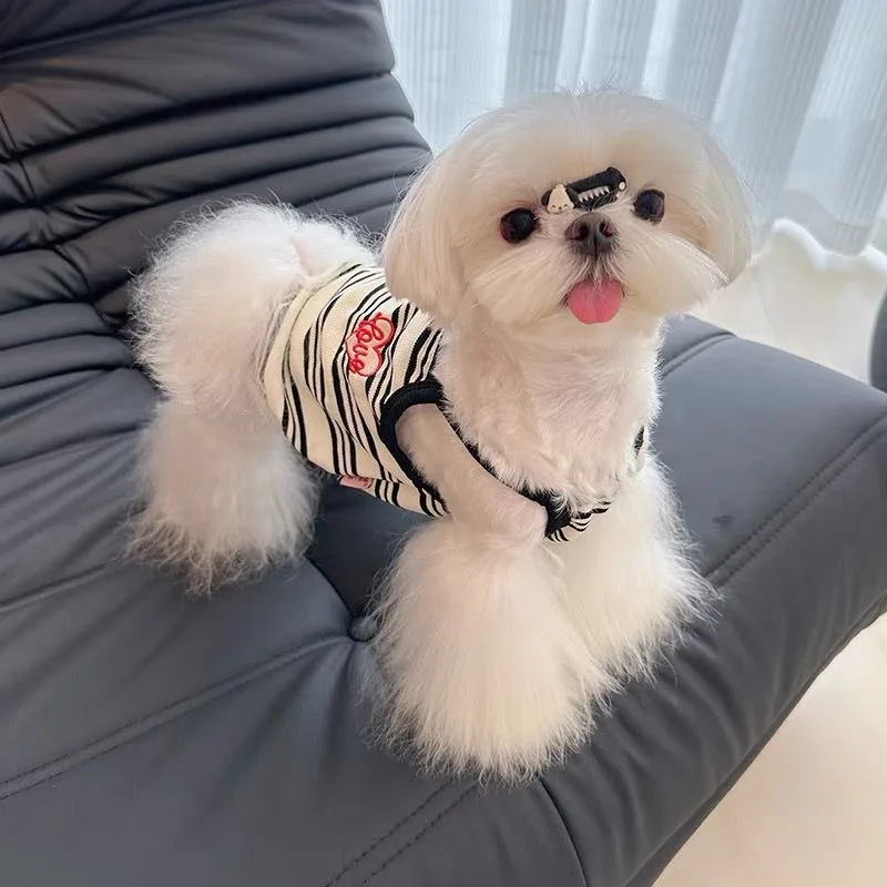 

2025 Dog Summer Sun Clothes Pet Striped Vest Thin Breathable Small Dog T-Shirt Maltese Cute Short Sleeve