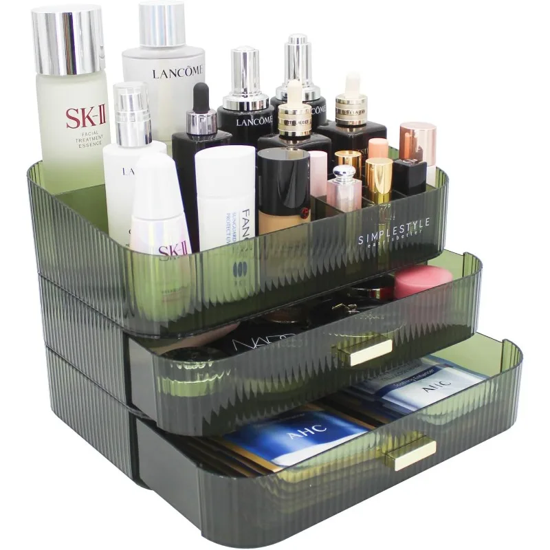 

Makeup Organizer with 2 Drawers, Cosmetics Organizer for Bedroom and Bathroom Vanity Countertops, Large Capacity Cosmetic