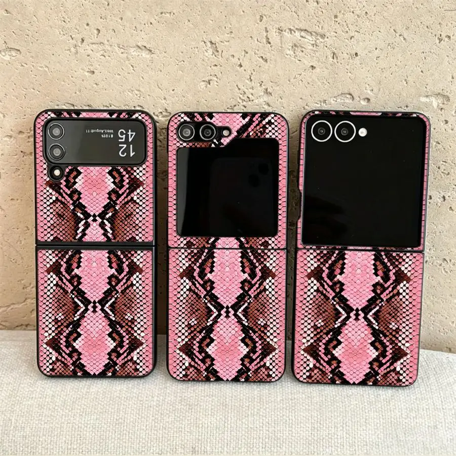 Case for Samsung Galaxy Flip6 Flip3 Z Flip 7 6 5 4 3 Flip7 FE Flip4 Flip5 Back Phone Cover Funda Pink Snake Skin Pattern