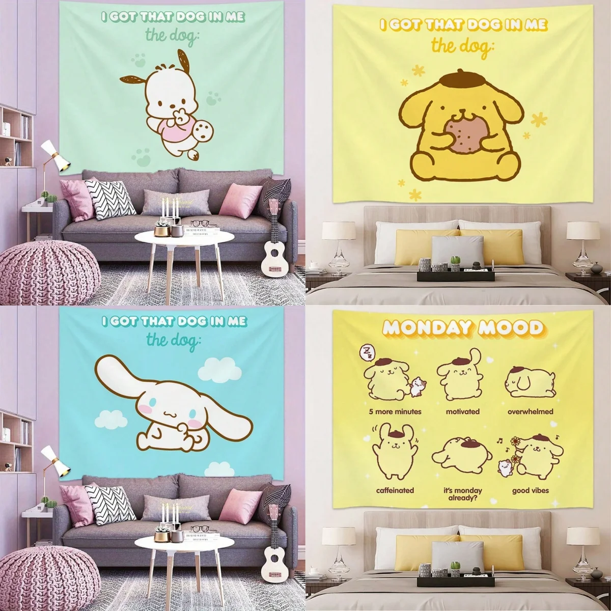 

Sanrio PomPomPurin декоративный фон Cinnamoroll баннер Pochacco печатный гобелен мультфильм милые обои украшение дома