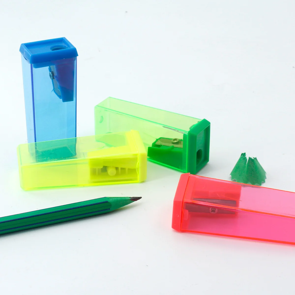 Sacapuntas rectangular de 4 Uds. Sacapuntas ultraligero con contenedor de virutas transparente
