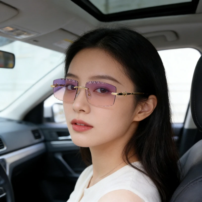 リムレスサングラス長方形ファッション人気女性男性釣り用サングラス運転用サングラス女性男性夏旅行用アイウェア