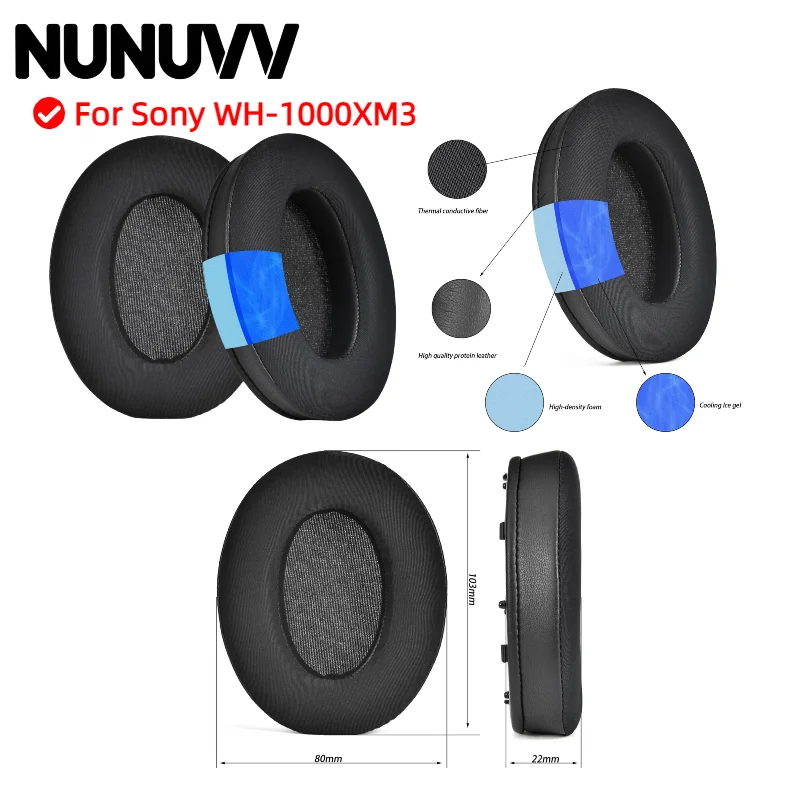 

NUNUVV 1Pair Replacement Ice gel /Protein skin memory sponge Earpads Foam Ear Pads for Sony WH-1000XM3 Headphones Earmuff