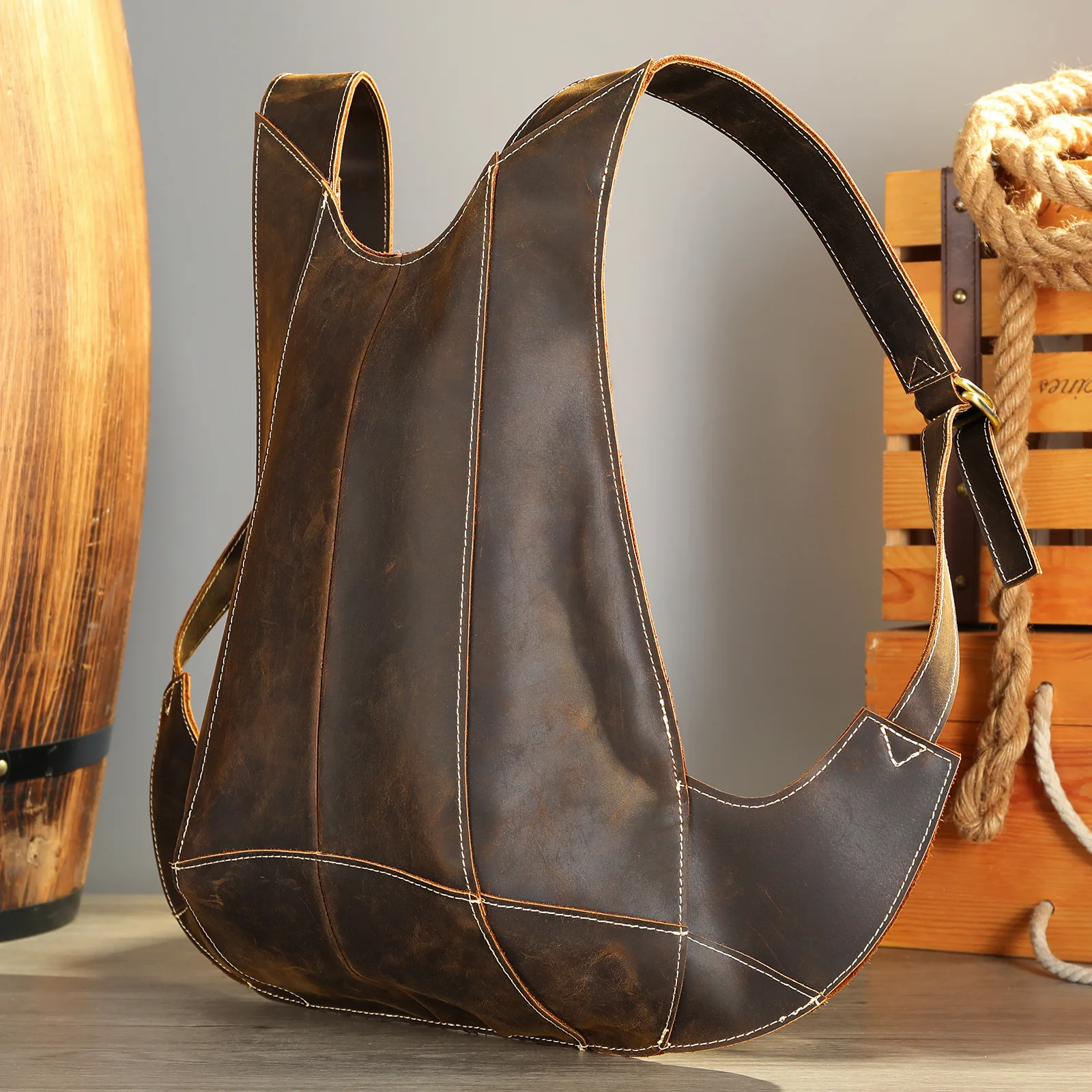 

Vintage Genuine Leather Backpack - Unique Retro Cowhide Rucksack, Stylish Men's Travel Bag for Hiking & School