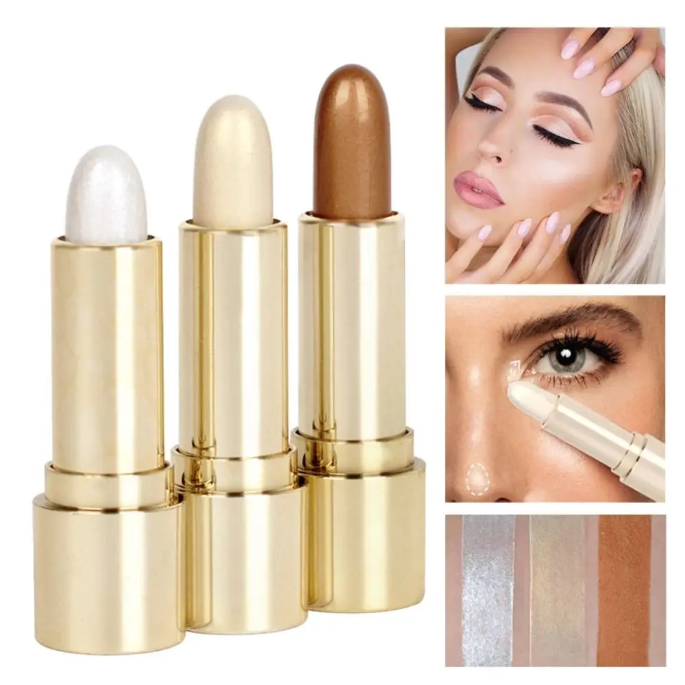 Cream 3D Metallic Eyeshadow Highlight Glitter Contour Bronzer Shimmer Pen Face Highlighter Stick Face Brighten Highlighter