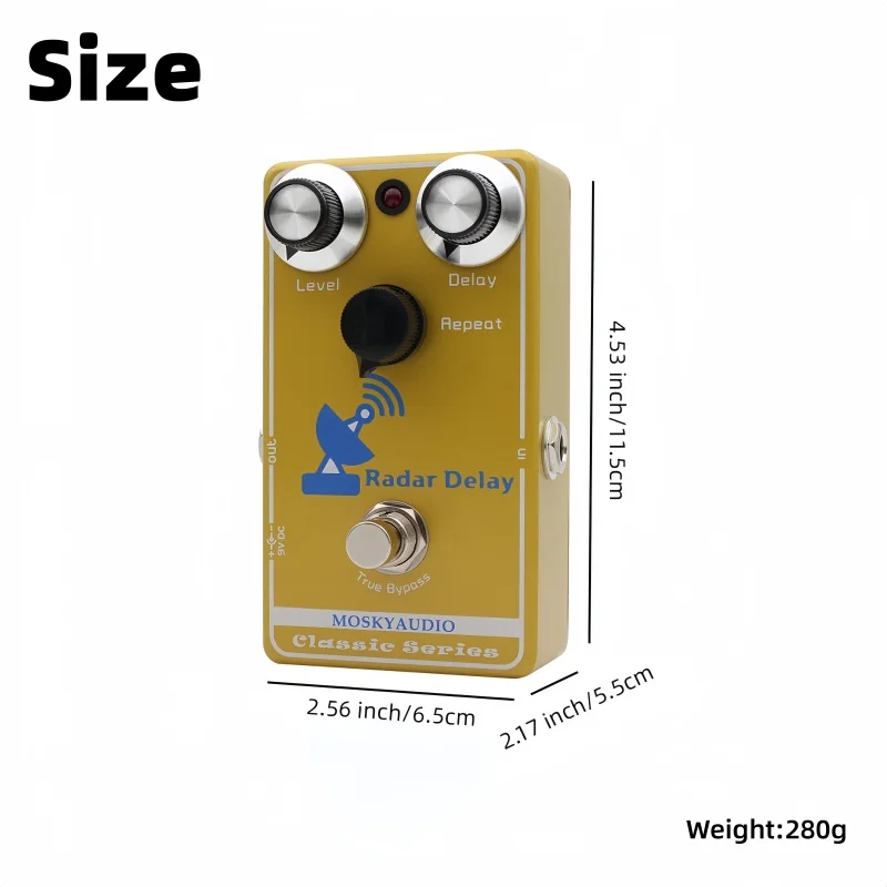Moskyaudio Radar Delay Guitar Effect Pedal, BBD Analog Delay True Bypass Pedal with Adjustable Level, Delay Time, Repeat Knobs