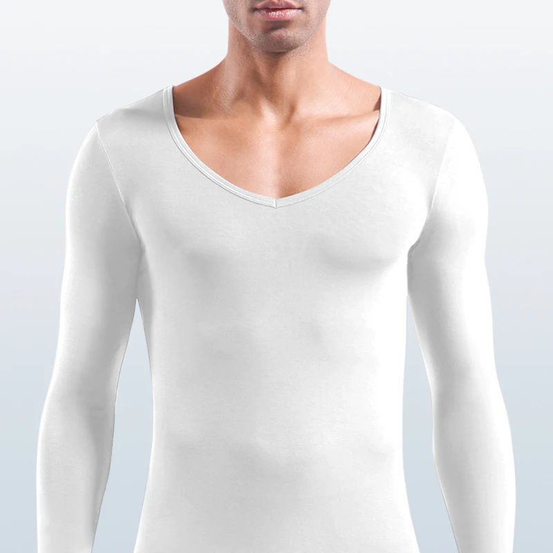 

Мужские модальные термобелье с глубоким вырезом и V-образным вырезом, цельный базовый слой, хлопковый свитер, тонкий топ и нижнее белье.