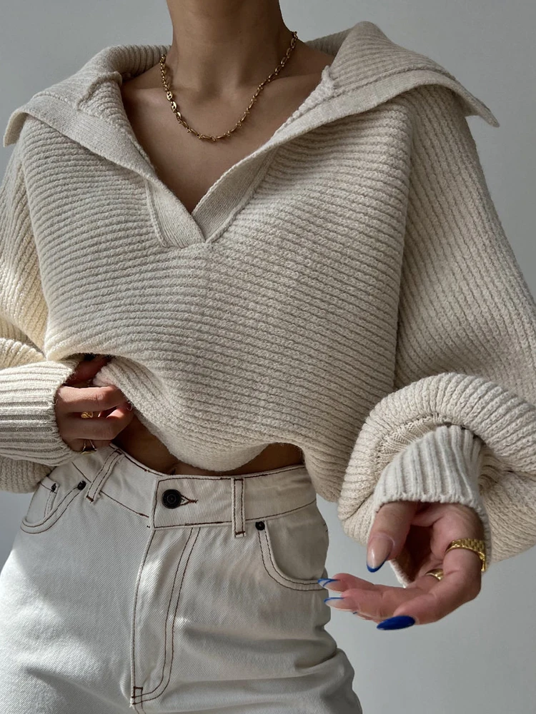 American Streetwear Sweater Women Vintage Sexy Cropped Knitted Jumper Harajuku Casual Lantern Sleeve Loose Hip Hop Pullover Tops