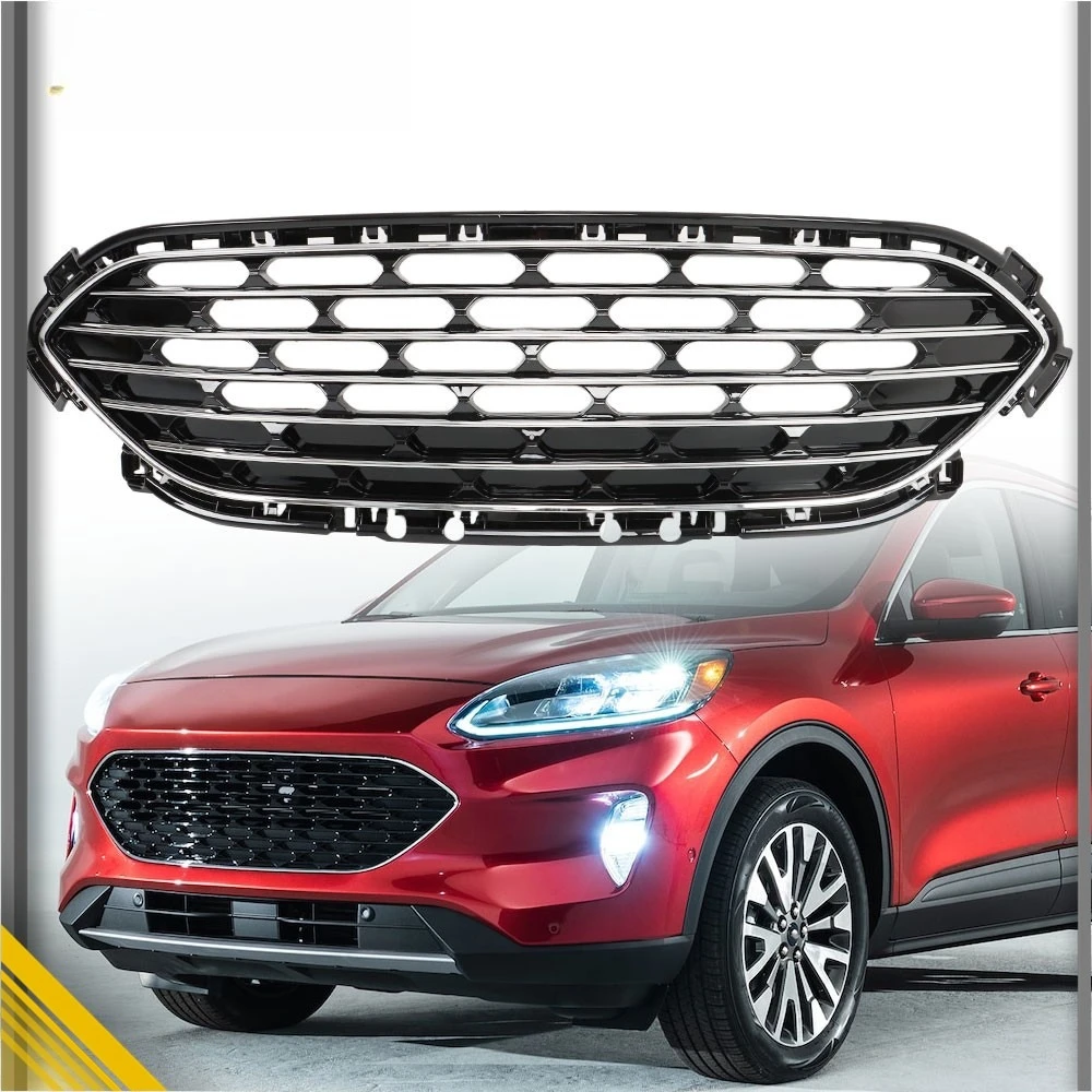 For Ford Escape 2020 2021 2022 Front Bumper Center Grille Black Chrome Molding