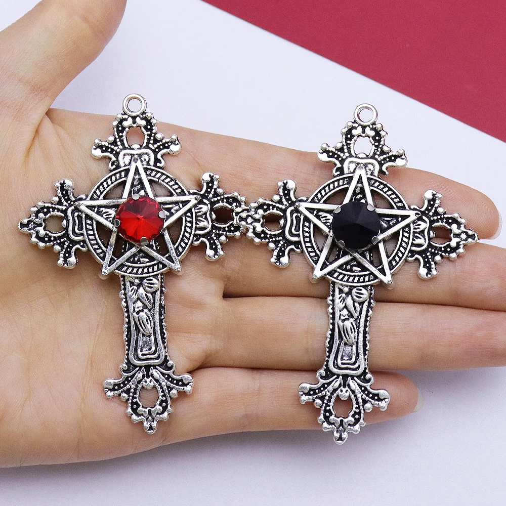 2pcs Gothic Large Crystal Cross Pendant Punk Red Black Crystal Jewelry DIY Handmade Making Charm Discovery Accessories