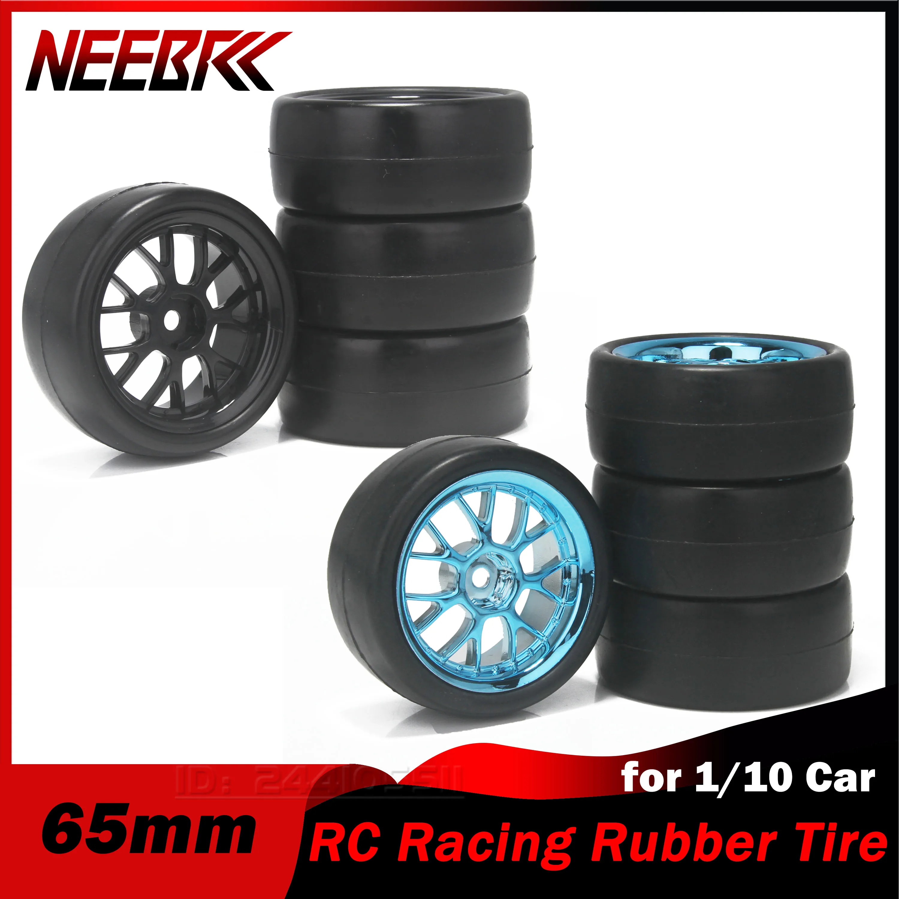 

4PCS NEEBRC 65mm 1.9in Rubber Wheel Tyre Hard Plastic Rim Tire Hub Hex for 1/10 RC Racing On Road Car 144001 94123 94122 CS Part