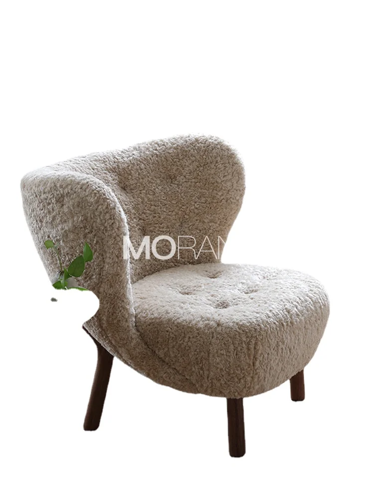 

Yy Simple Solid Wood Lamb Wool Chair Single Living Room Walnut Couch