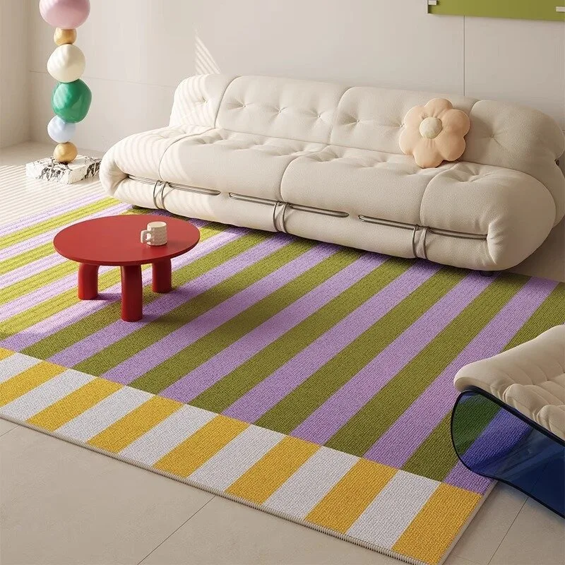 Large Living Room Rug Stain-resistant Wear-resistant Durable Floor Mat Colorful Dopamine Striped Rug Modern Home Decoration Rugs