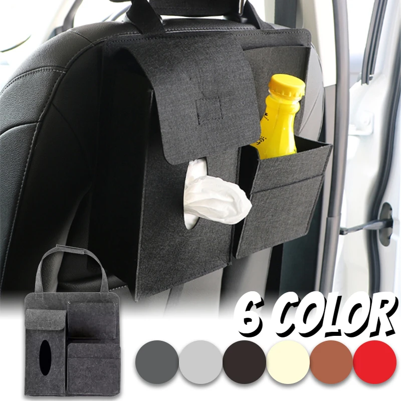 

Universal Car Back Seat Organizer Storage Bag Hanging Box Paper Towel Phone Storage Felt Bag Trash Organizer Auto Accessories