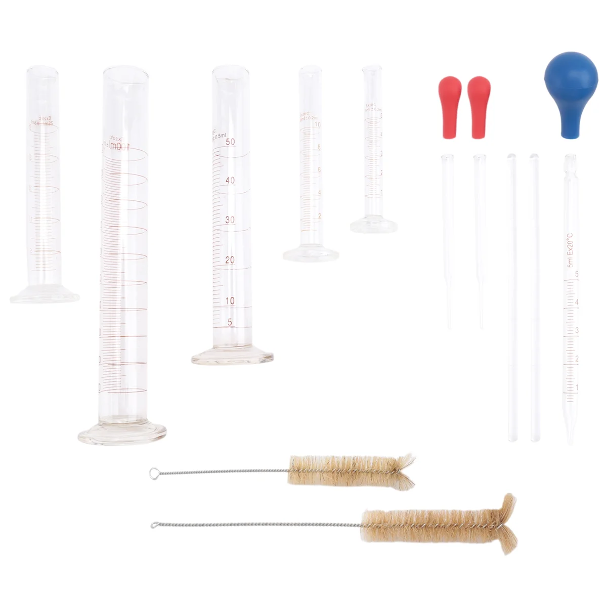 Graduated Cylinder Set,Borosilicate Glass Measuring Cylinders in with Pipettes/Stirring Rods/Clean Brush-A22G