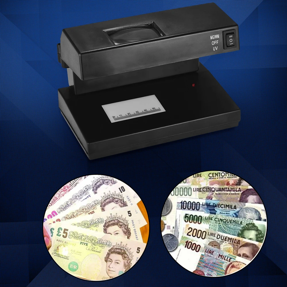 Portable Desktop Counterfeit Bill Fake Ticket Detector Cash Currency Banknotes Checker Machine Ultraviolet UV Magnifier Forged