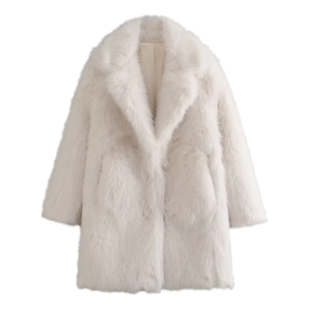 HH 2024 Winter Female Street Fashion Fur Coats Long Sleeves Lapel Solid Color With Pockets Causal Warm Fur Windbreaker