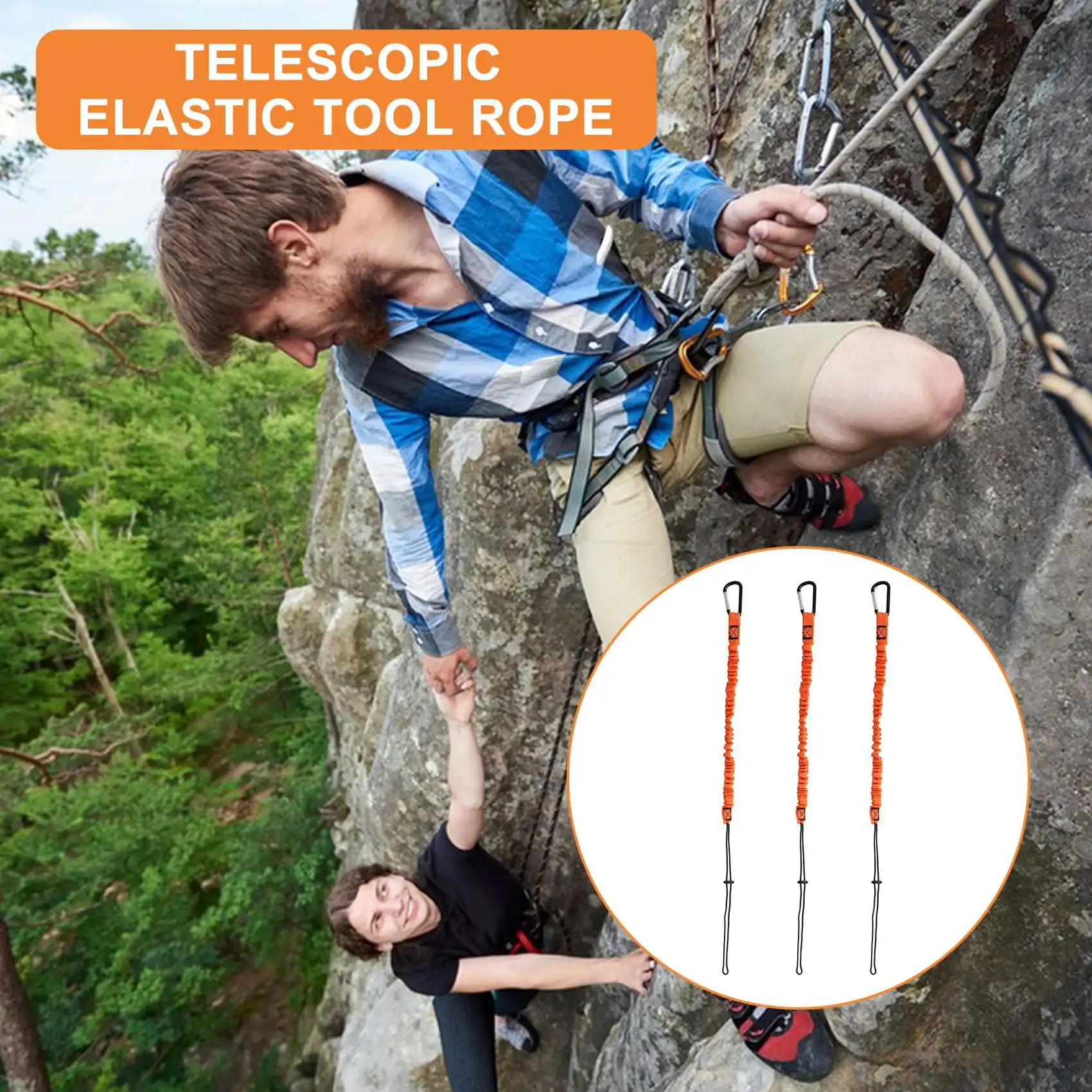 حبل أمان مع حلقة تسلق ، حبل أمان قابل للتعديل لأدوات العمل ، امتصاص الصدمات ، 3