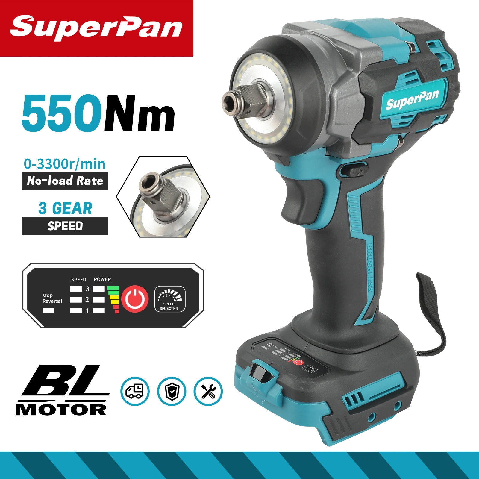 

SuperPan SP550NM Brushless Cordless Electric Impact Wrench Power Tools impact wrench power tools impact wrench No battery