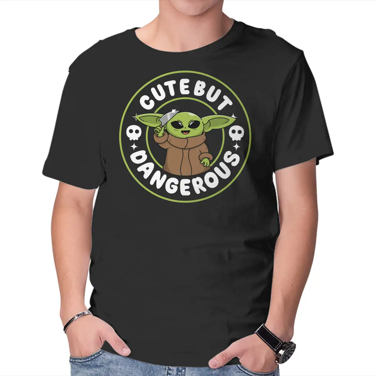 Cute But Dangerous Grogu Anime Graphic T-shirts For Men Clothing Women Short Sleeve Tees Vintage High Quality 100%Cotton